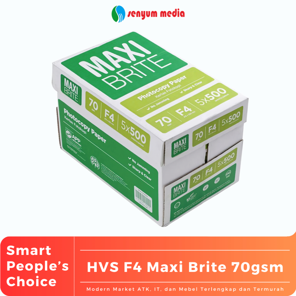 Jual HVS F4 Maxi Brite 70gsm (1 Box Isi 5 Rim) (S:BOX) | Shopee Indonesia
