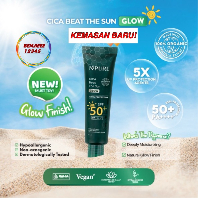 Jual Npure BTS Sunscreen glow Cica Beat The Sun centella asiatica