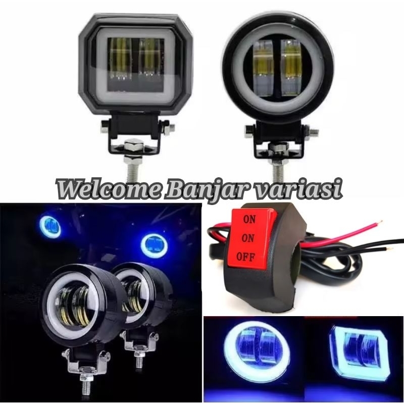 Jual Lampu Tembak Led Variasi Daymeker Kotak Lensa Biru Merah Putih Kuning Universal Motor