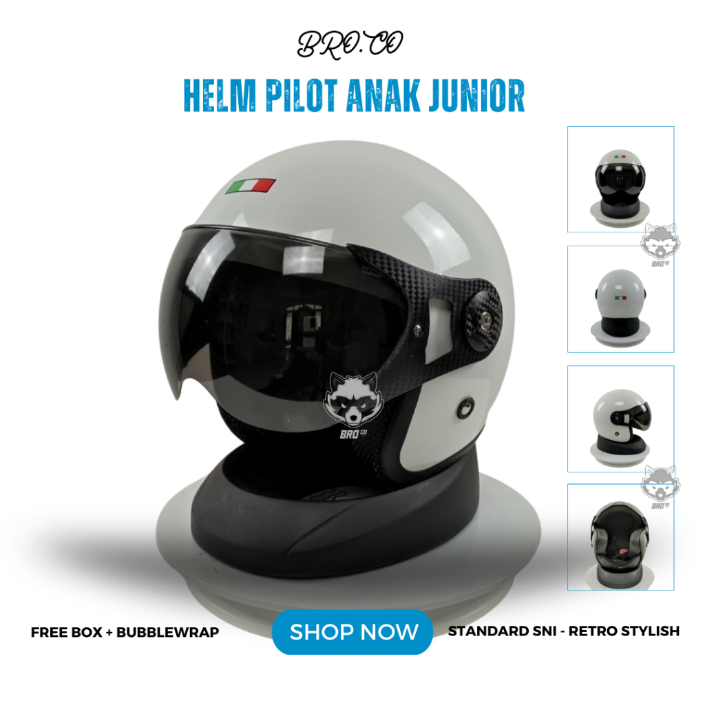 Jual HELM PILOT RETRO ITALY ANAK ANAK JUNIOR HALF FACE GREY ABU-ABU ...