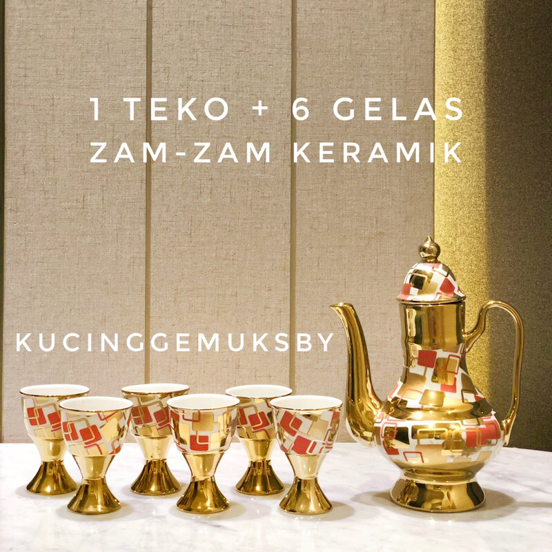 Jual Teko Gelas Set Keramik Untuk Air Zam Zam Haji Umroh Model Arab Turky Shopee Indonesia 4649