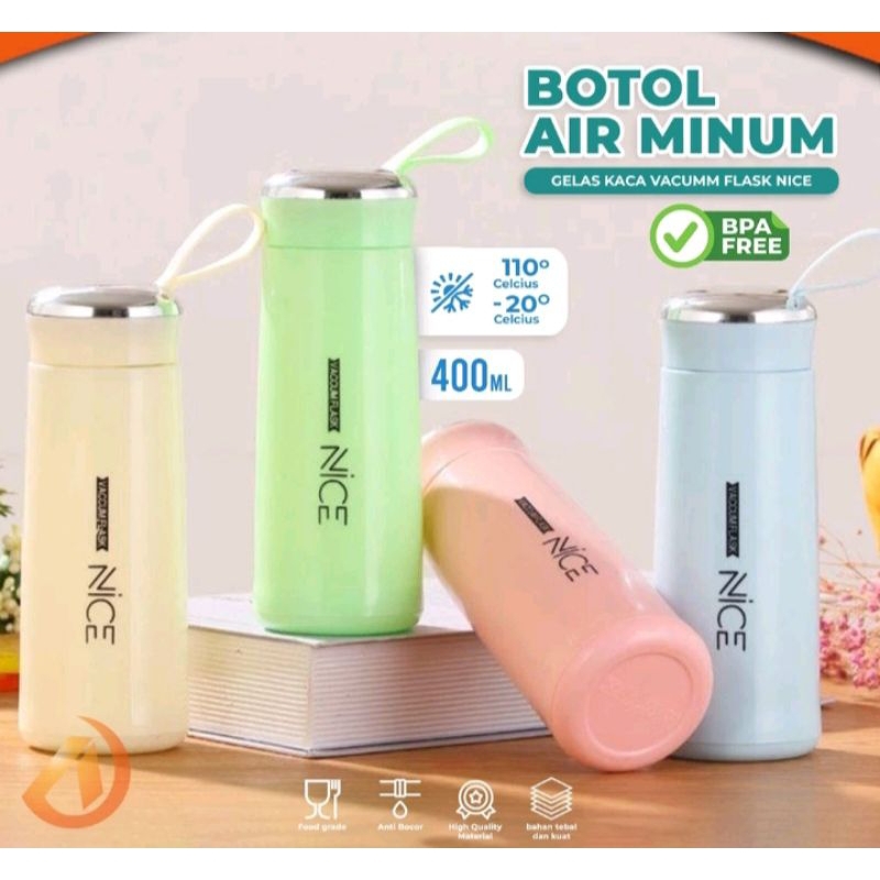 Jual botol minum kaca tahan panas/dingin nice 400ml | Shopee Indonesia