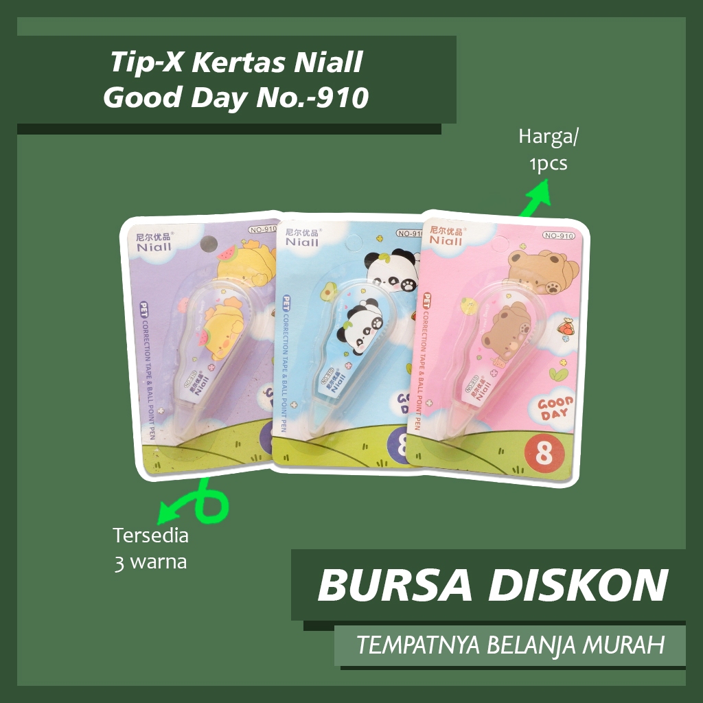 Jual Tip-X Kertas Niall Good Day No.-910 Correction Tape Roll Tipe x ...