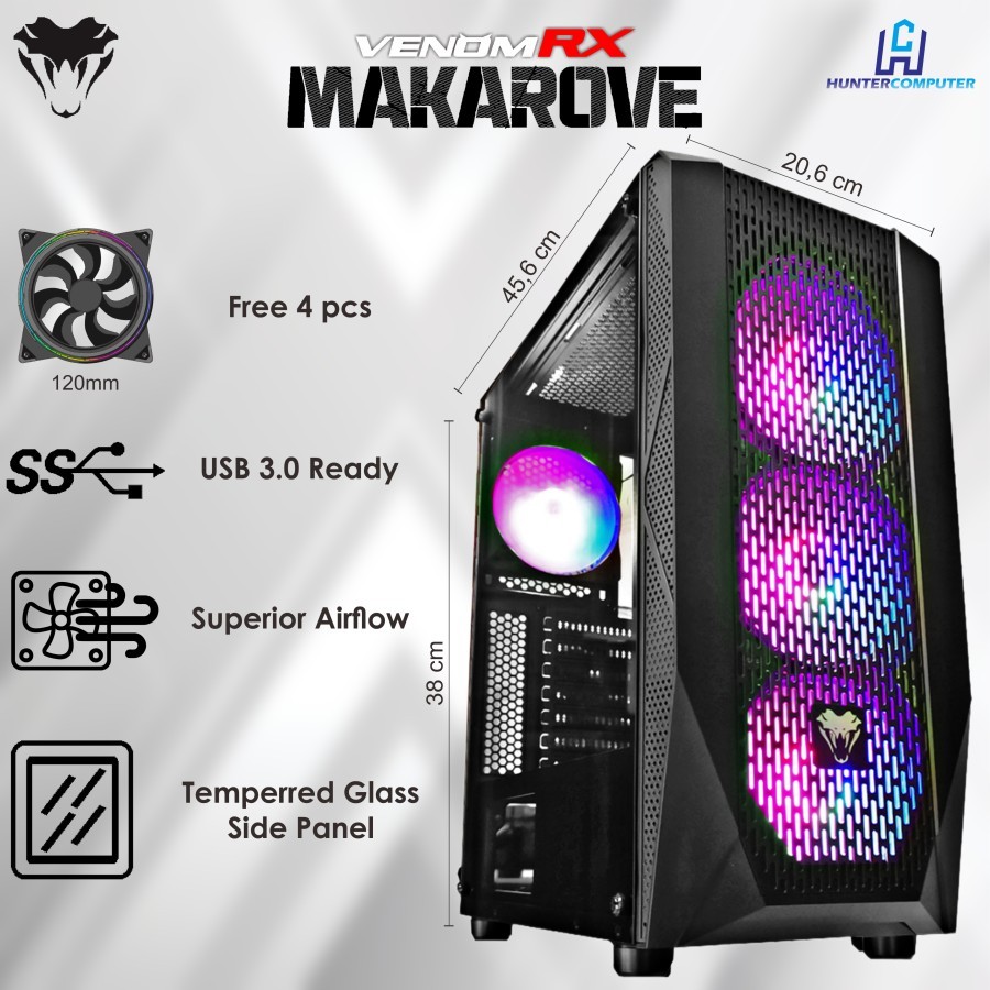 Jual Casing PC GAMING FREE 4 FAN ATX/Matx VenomRX MAKAROVE | Shopee ...