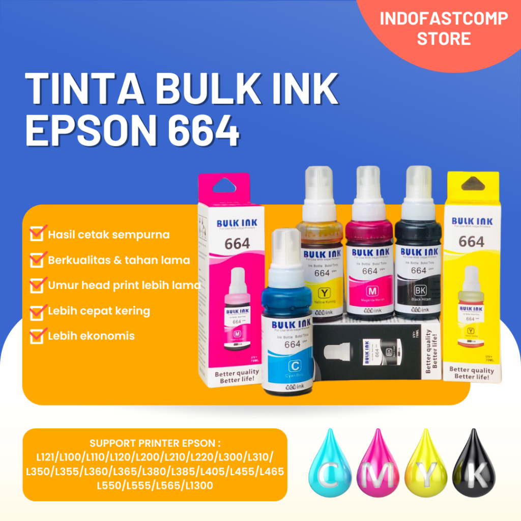 Jual 1 Set Cmyk Tinta Epson 664 Original Bulk Ink L121 L120 L360 L310 L220 L210 L300 L200 L1300 0991