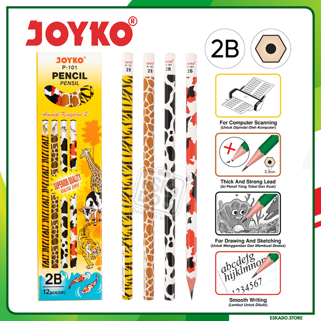 Jual Pencil / Pensil Joyko P-101 2B Animal Kingdom Edition (1 Box / 12 ...