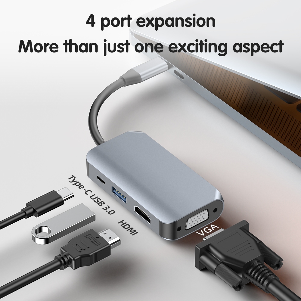 Jual Kabel Converter USB 4 In 1 Type C To HDMI - PD100W - VGA - USB 3.0 ...