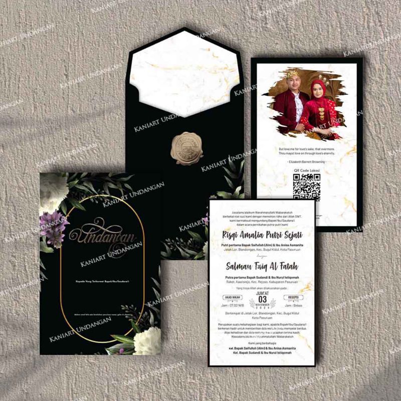 (Tanpa Min Order) Undangan Hard cover Satuan, Cantik, Elegan, dan berkualitas, hitam b