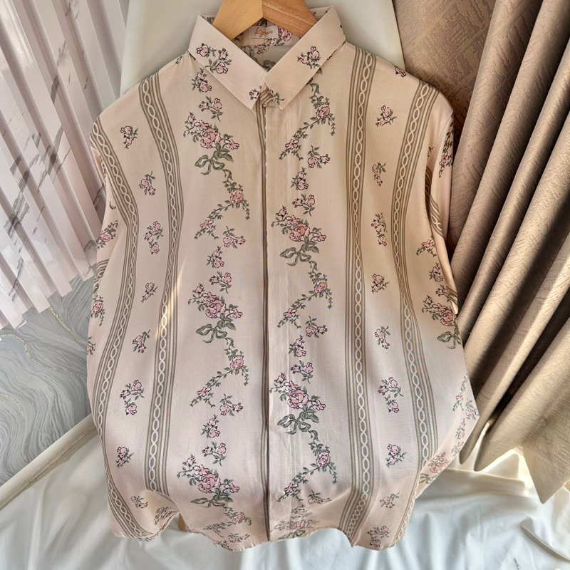 Jual Pattern Shirt / Oversized Pattern Shirt / Flowery Pinkish | Shopee ...