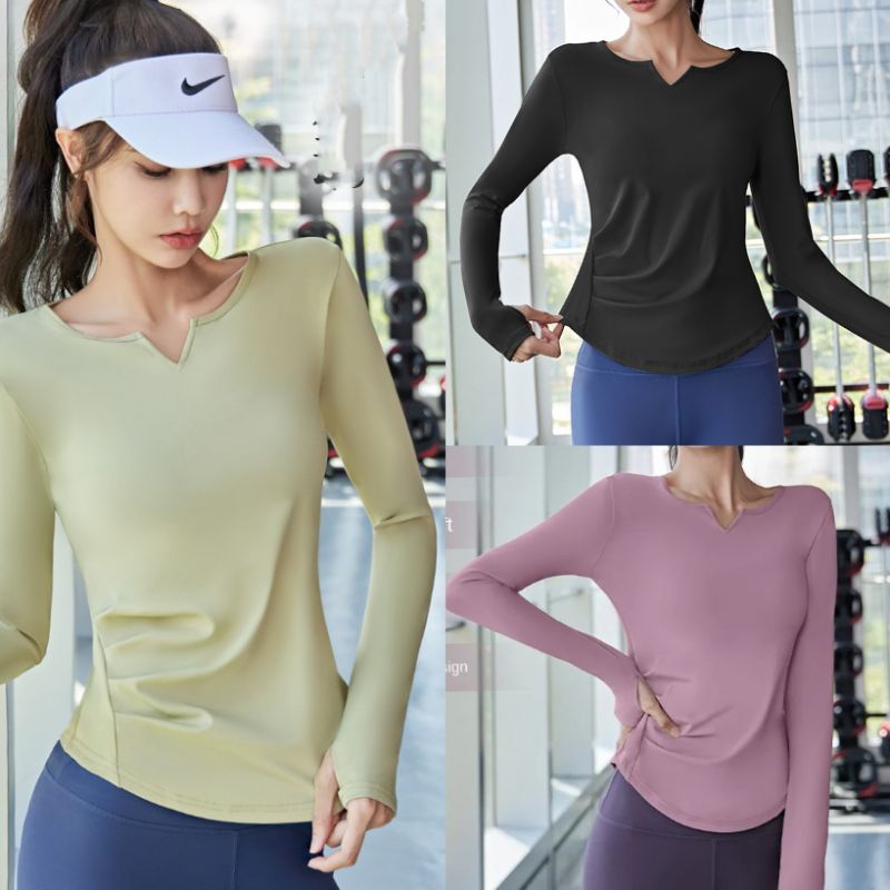 Jual KSA - Kaos sport lengan panjang V neck Olahraga senam gym fitness ...