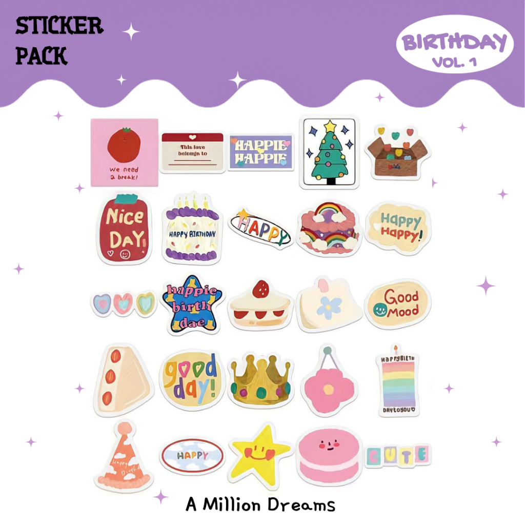 Jual BIRTHDAY VOL.1 - 8 PCS BIRTHDAY STICKER PACK WATERPROOF + FREEBIES ...