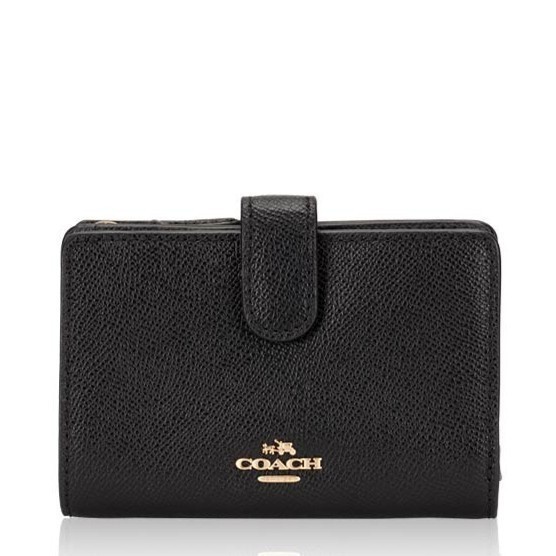 Dompet COACH 53436 MEDIUM CORNER ZIP WALLET CROSSGRAIN LEATHER BLACK