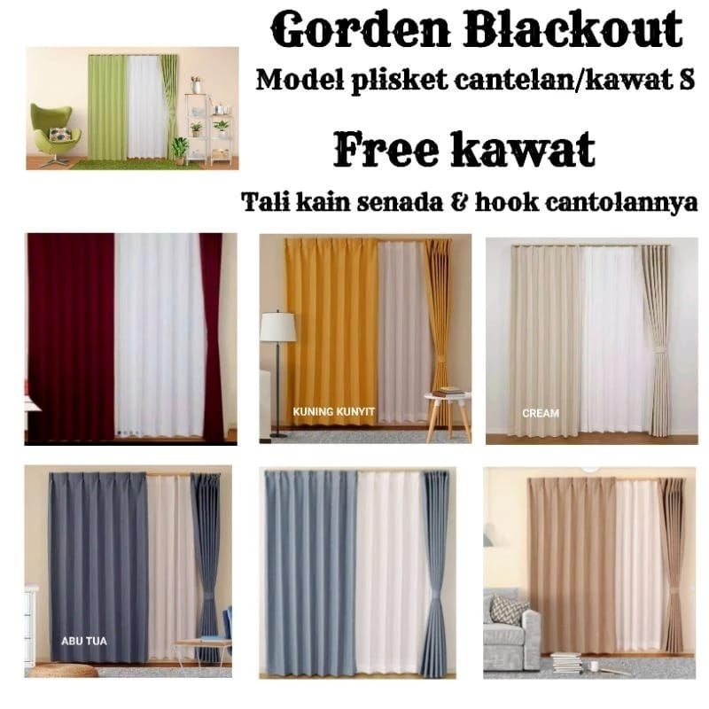 Jual Gorden Polos Blackout Plisket Cantolan Kawat S Korden Pintu Hordeng Jendela Shopee Indonesia