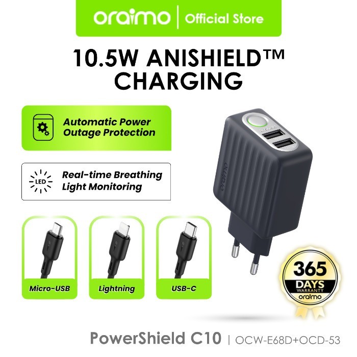 Jual Oraimo Wall Charger Anishield Dual Port Led Indicator Micro Type