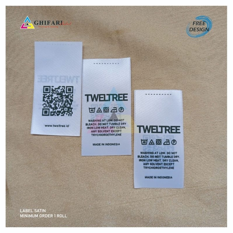 Jual (min1roll)satin print free desain label washing desain custom