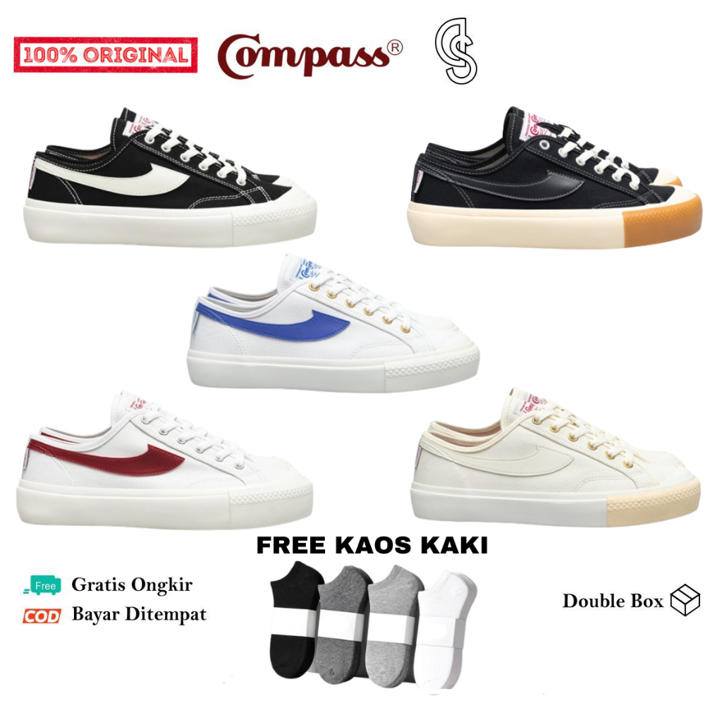 Jual [original] Compass Gazelle Low Black White Cream White Blue White Red Cappucino