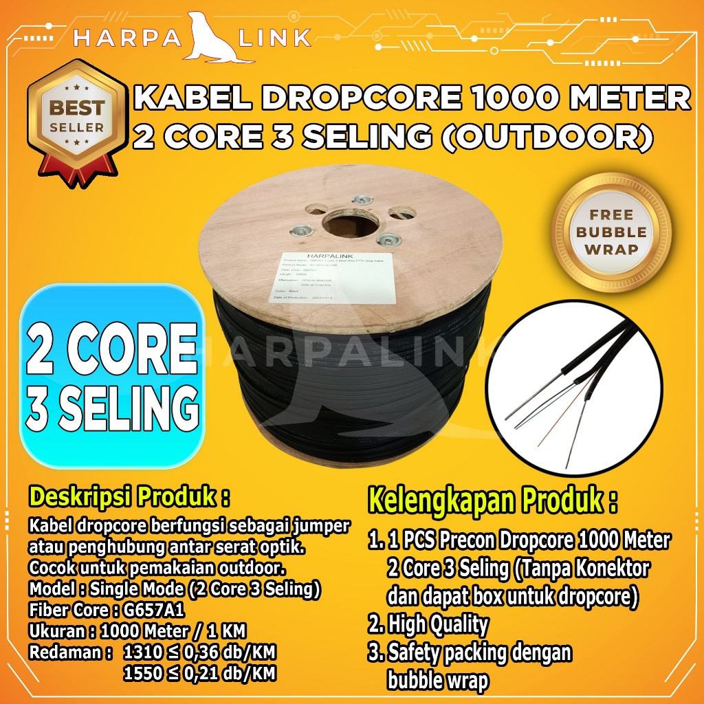 Jual Kabel Fiber Optic Dropcore 1000M 2 Core 3 Seling Kabel Fiber Optik ...