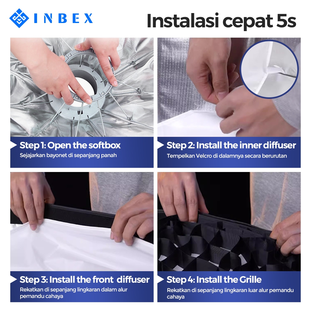 Jual INBEX 65CM Grid softbox with Grid Bowens Mount Professional ...