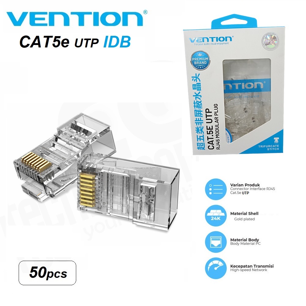 Jual Vention Konektor RJ45 Cat5e UTP / FTP Modular Plug 50pcs | Shopee ...