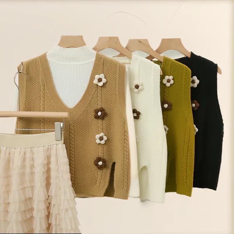 Jual Atasan Rajut Wanita Flower Rompi Vest Rajut Import Tanpa Lengan ...