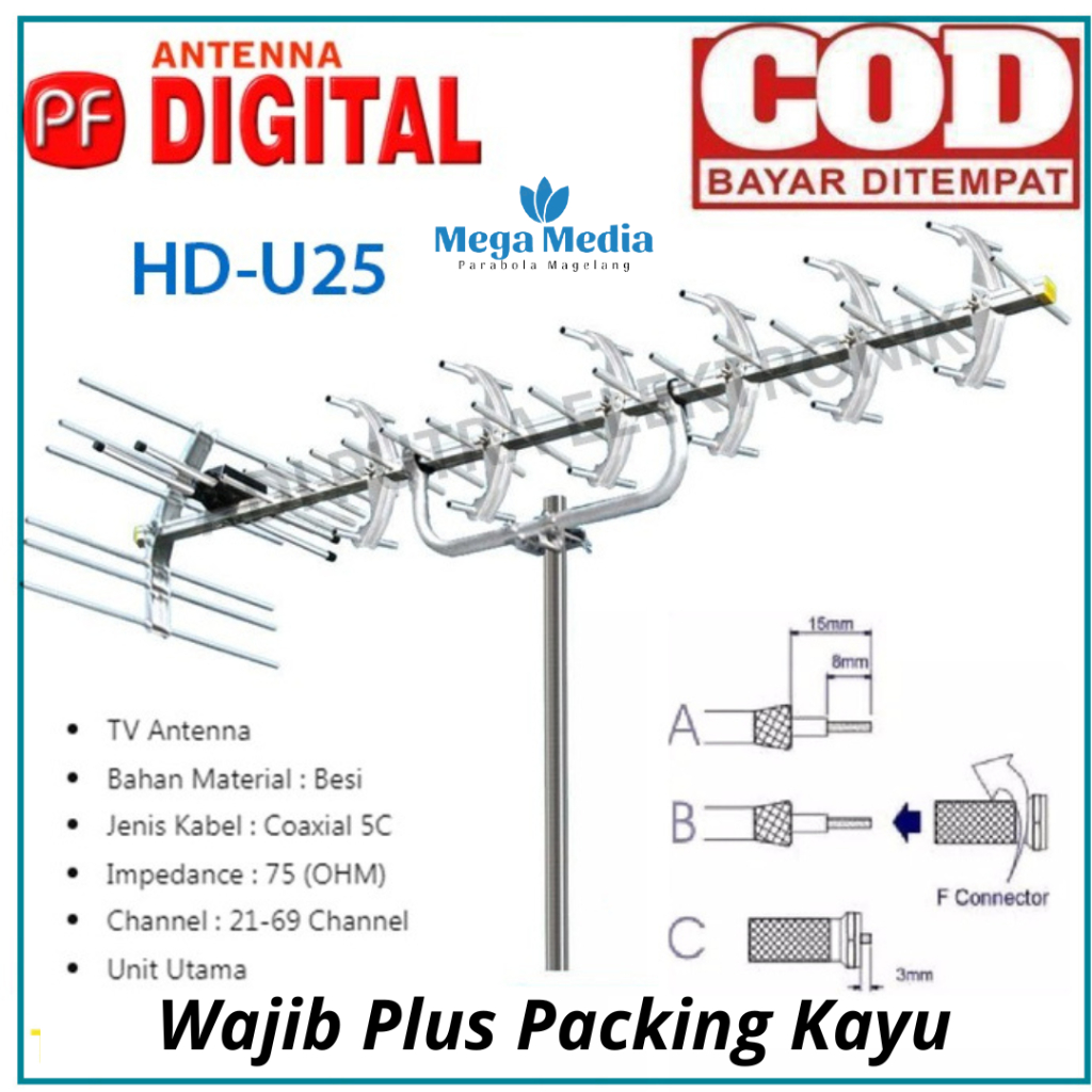 Jual ANTENA DIGITAL PF HD U25/PF HD 25/ HDU 25/ SINYAL PALING PEKA 100