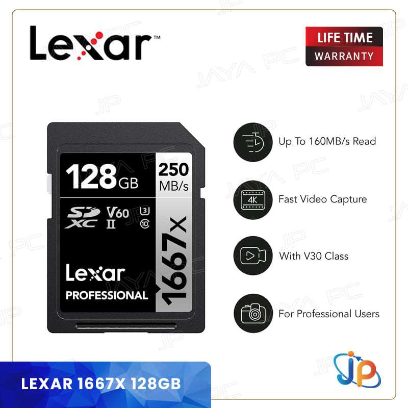 Lexar Professional 1667x 128GB SDXC UHS-II U3 V60 Memory Card