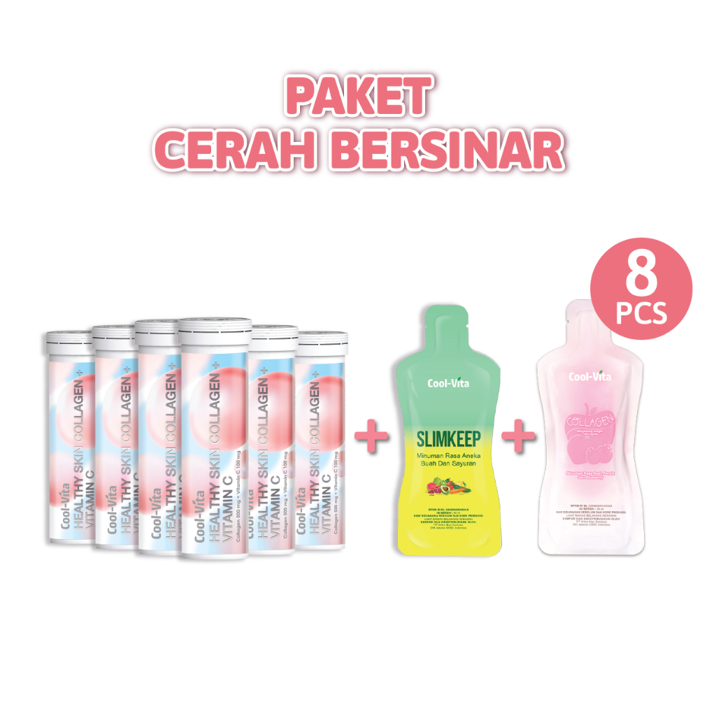 Jual FS Pre Order Coolvita Paket Cerah Bersinar 6 Tube Collagen 1 Pouch Fiber Detox Drink