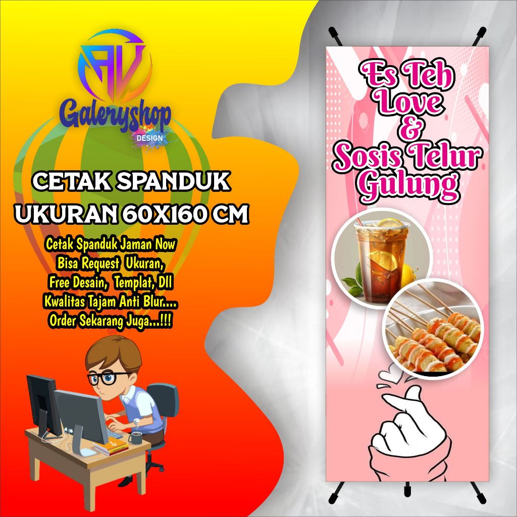 Jual Mmt Spanduk Banner Jualan Es Teh Love Dll Ukuran 60x160 Cm