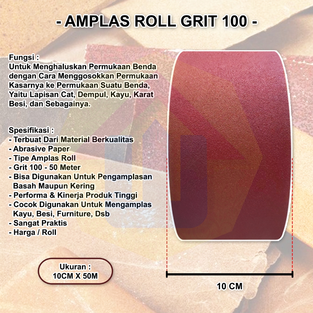 Jual AMPLAS ROLL GRIT 100 - AMPLAS ROLL 50 METER | Shopee Indonesia