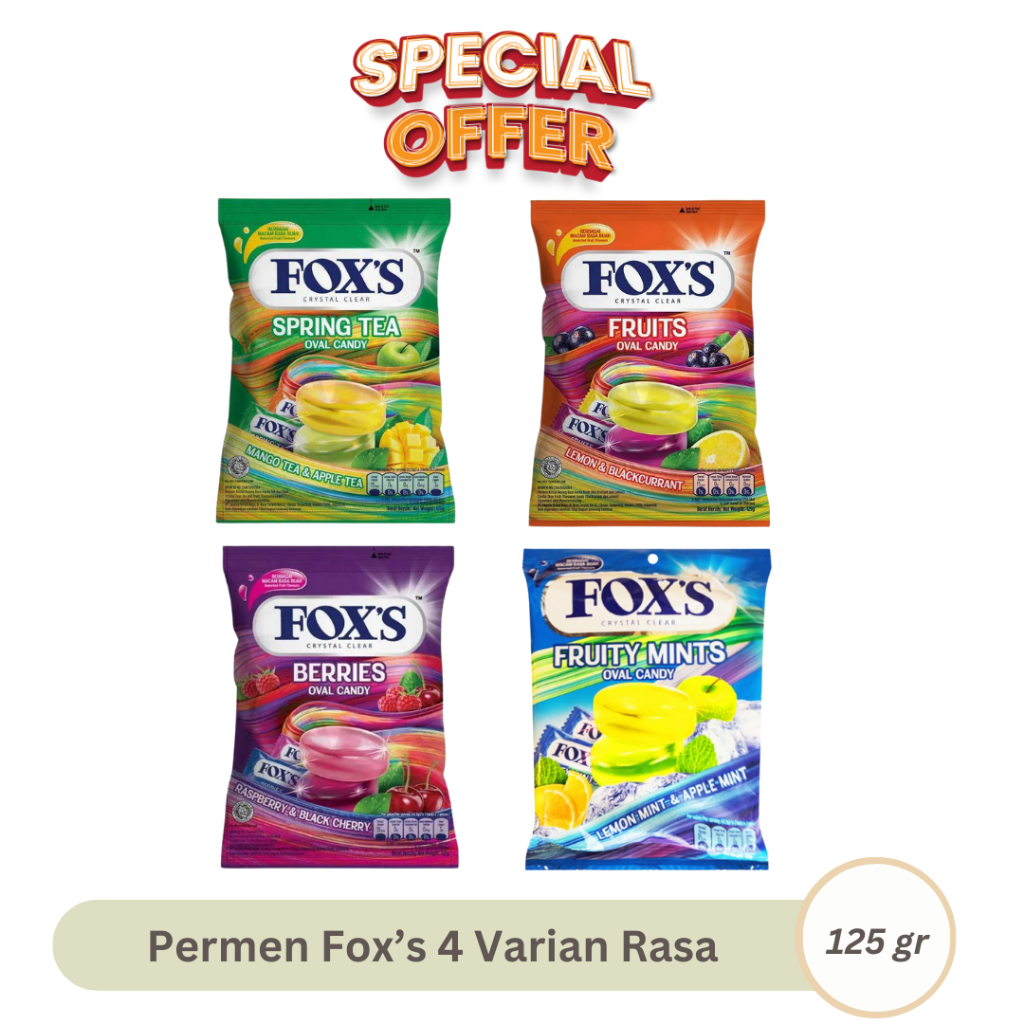 Jual Permen Foxs Crystal Clear 125gr Berries Fruity Mints Fruits 50pcs Oval Candy Buah Fox 3413