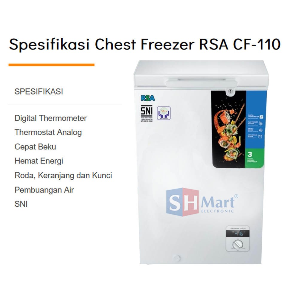 Jual CHEST FREEZER RSA CF110 CF-110 FREEZER BOX KAPASITAS 96 LITER ...