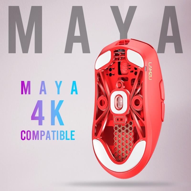 LAMZU MAYA 4kドングル付属 Redカラー 2setマウスソール付き LAMZU MAYA Gaming Mouse (4K Compatible)