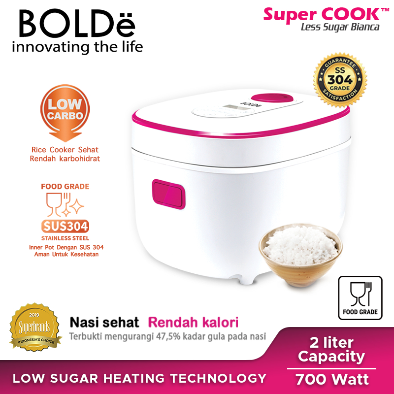 Jual RICE COOKER RENDAH GULA LOW CARBO LOW WATT BOLDE COOK BIANCA 2 LITER Shopee Indonesia