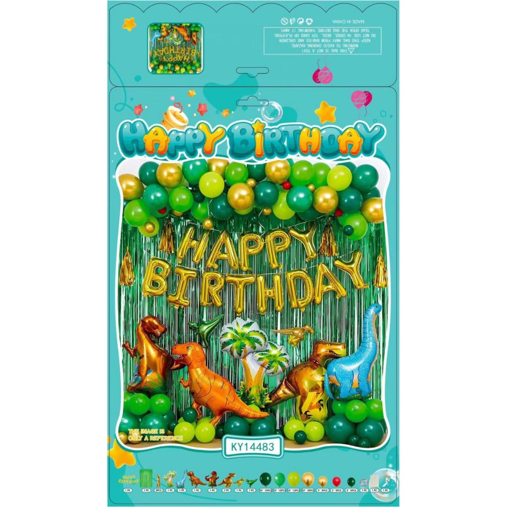 79 Pcs (DENGAN TIRAI) BALON DEKORASI ULANG TAHUN ANAK DENGAN TEMA DINOSAURUS | SEMUA PERLENGKAPAN LENGKAP DALAM SATU KANTONG