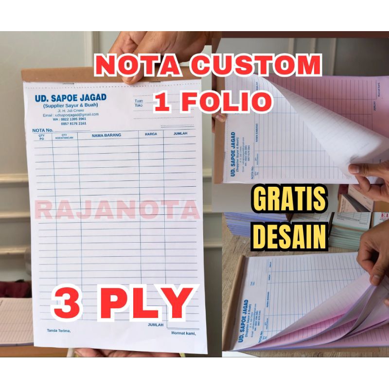 Jual Cetak Nota Custom Ukuran 1 Folio 3 rangkap gratis desain request ...
