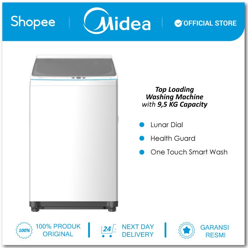 Jual Midea Top Load Washing Machine 9.5kg MA100W95 One Touch Smart Wash Shopee Indonesia