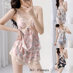 Luckymm Sleepwear Satin Baju Tidur Wanita Dewasa Sexy Pajamas Satin Baju Tidur Setelan Wanita