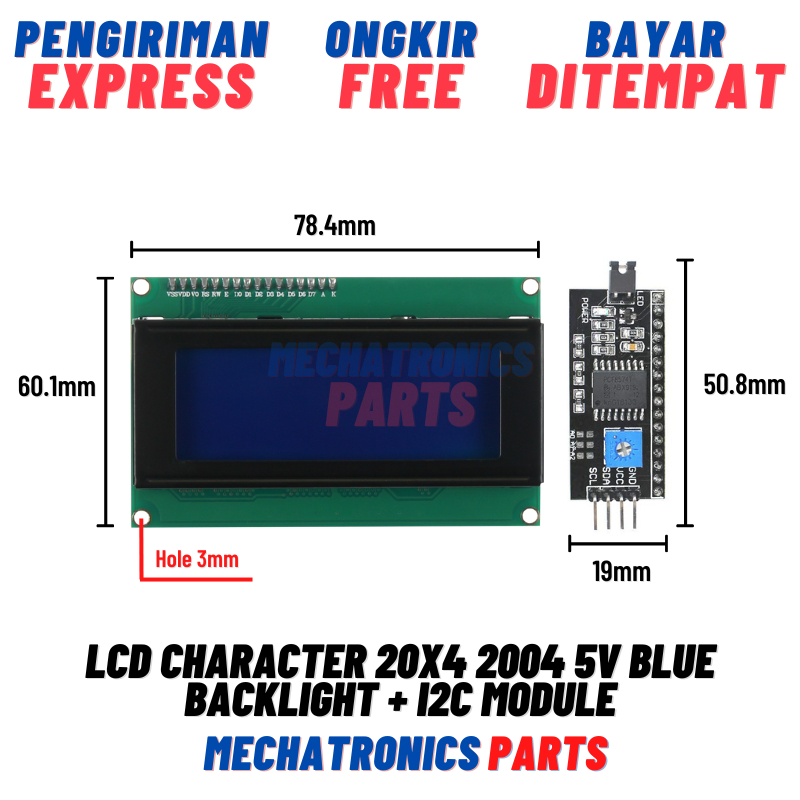 Jual LCD CHARACTER 20X4 2004 5V BLUE BACKLIGHT + I2C MODULE | Shopee ...
