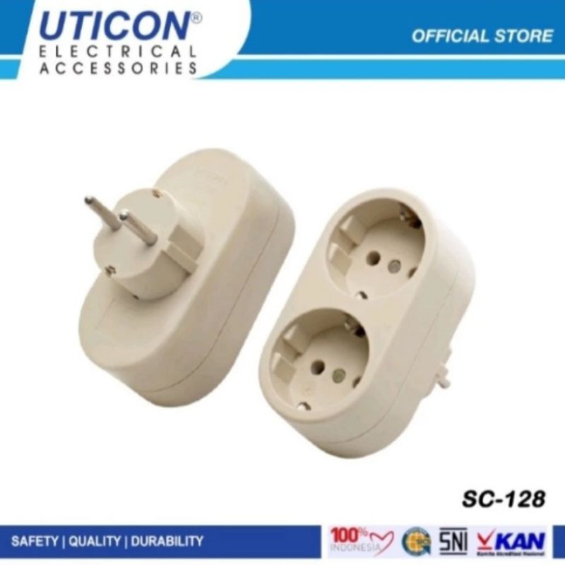 Jual UTICON Stop Kontak Arde 2 Lubang + Steker Socket Soket Plug SC-128 ...