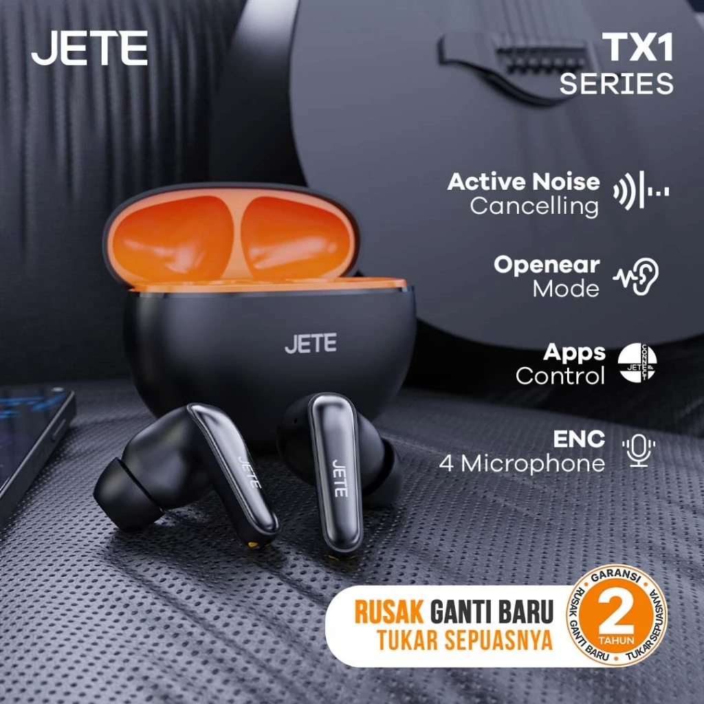 JETE TWS TX1 Active Noice Canceling IPX5 With ENC 4 Mic - Garansi 2 Tahun