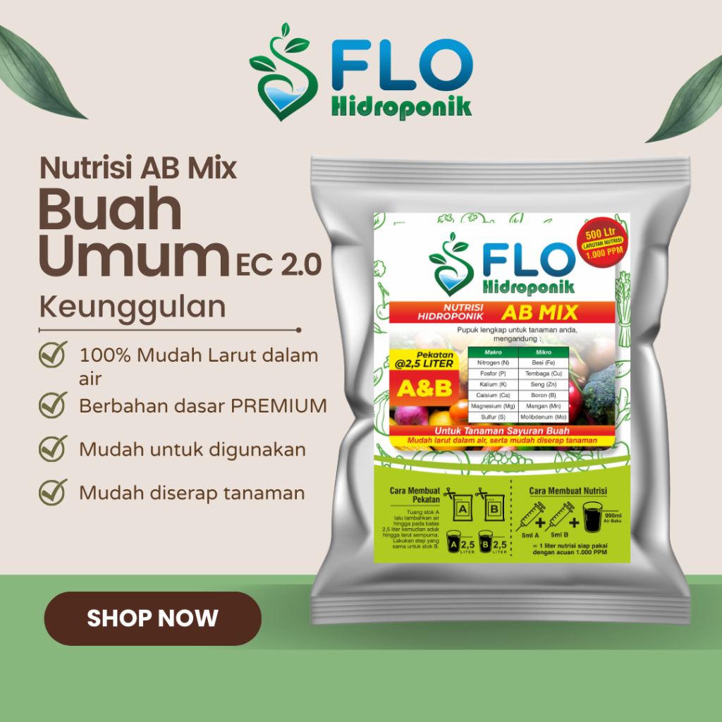 Jual Nutrisi AB Mix Buah Umum 500 Liter Flo Hidroponik | Shopee Indonesia