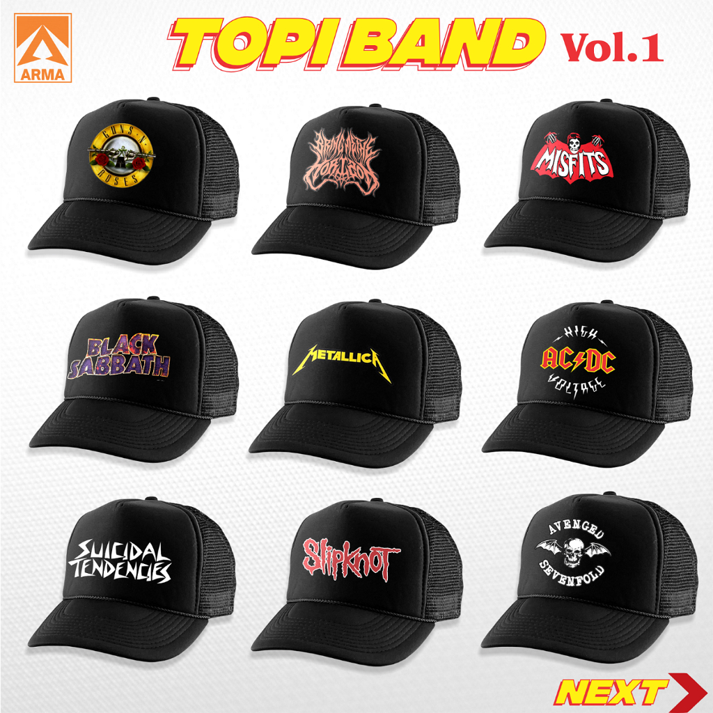 Jual TOPI TRUCKER BAND Vol.1 | topi jaring musik rock metal pop punk ...