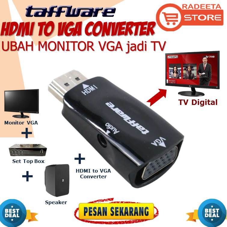 Jual Taffware HDMI to VGA + AUX Converter Ubah Monitor VGA jadi TV