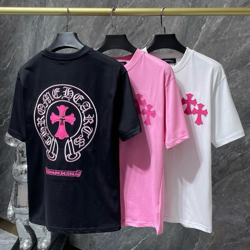 クロムハーツ Chrome Hearts Tシャツ ピンク クロムハーツ ピンク スクロール ロゴ T シャツ - SHENGLI ROAD