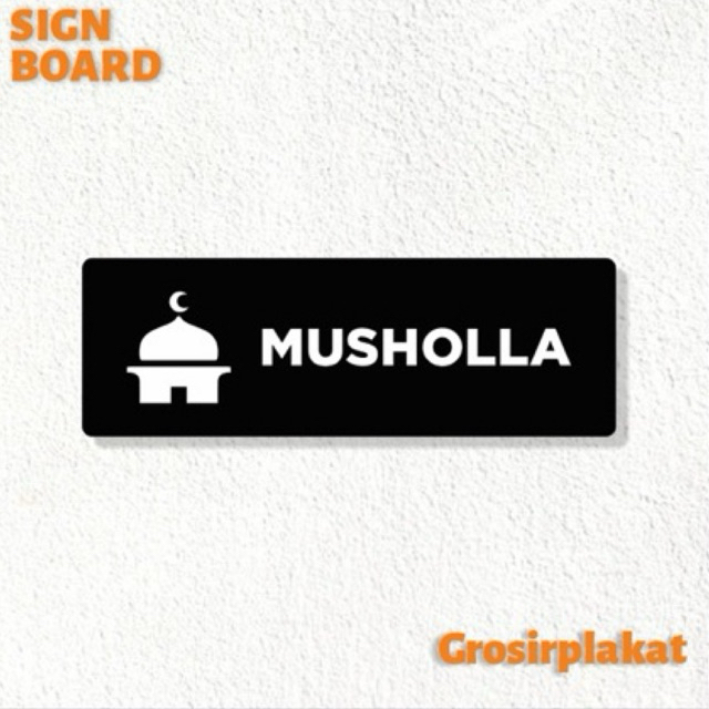 Jual Signage Musholla Sign Board Akrilik Hitam Putih Label Papan Nama