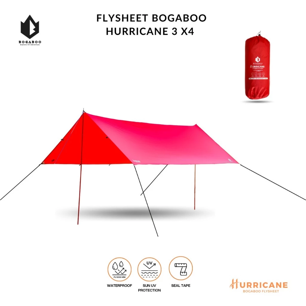FLYSHEET BOGABOO HURRICANE 3X4 NYLON 30D PU 5.000 100% anti air FULL SEAL - TARPTENT - atap tenda waterproof
