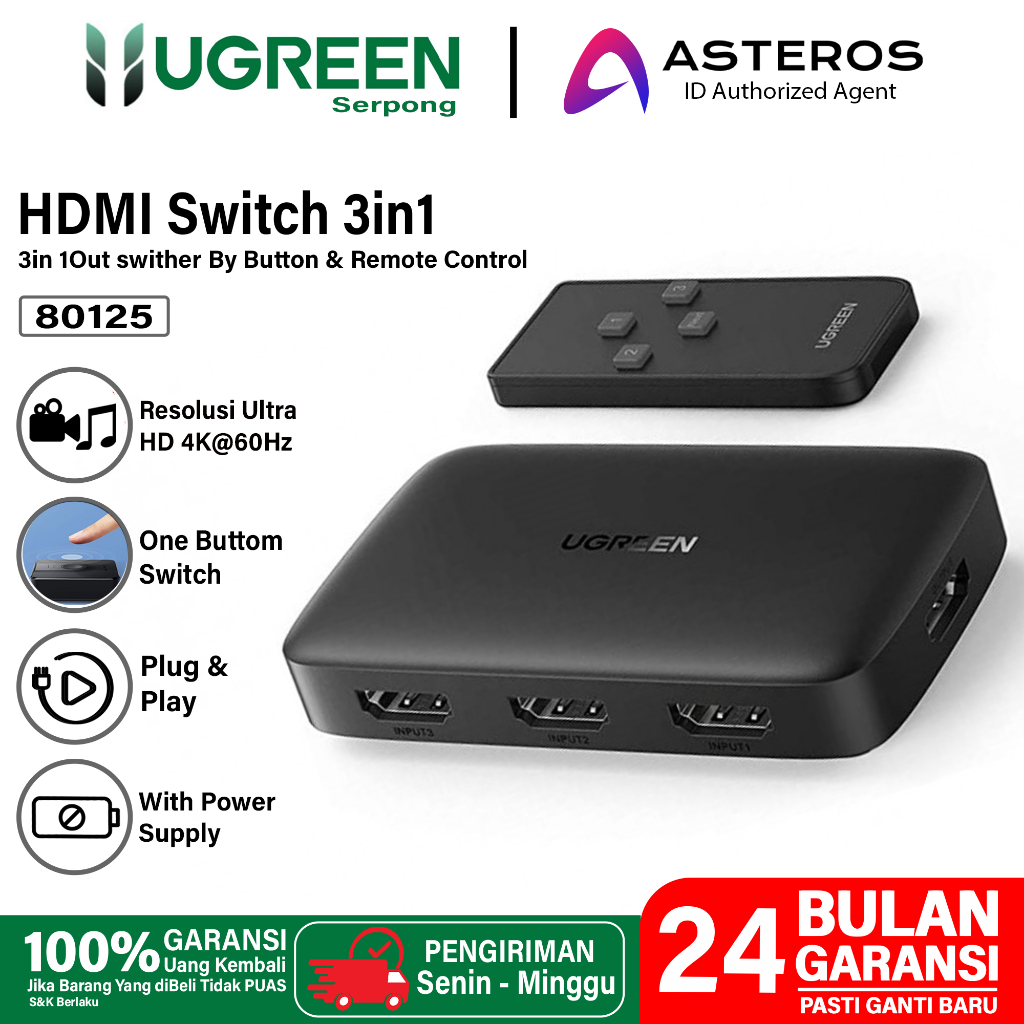 Jual Ugreen Hdmi Switcher In Out K Hd P With Remote Shopee