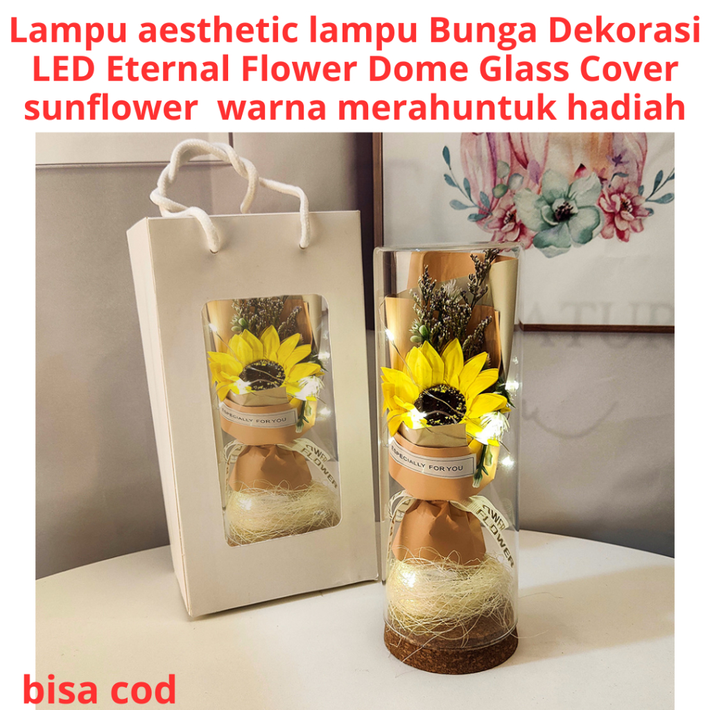 Jual Lampu aesthetic lampu Bunga Dekorasi LED Eternal Flower Dome Glass