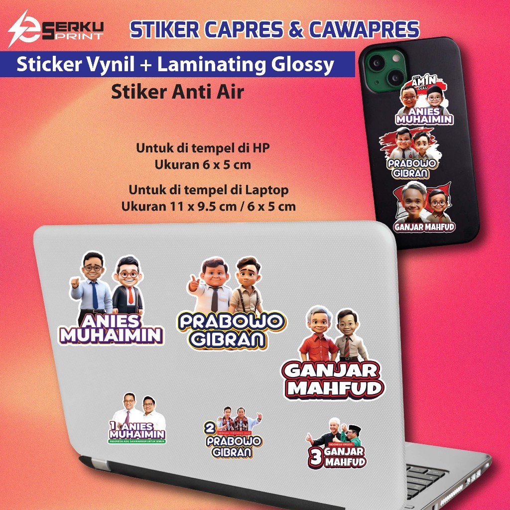 Jual Stiker CAPRES CAWAPRES AMIN Anies Muhaimin Prabowo Gibran Ganjar ...