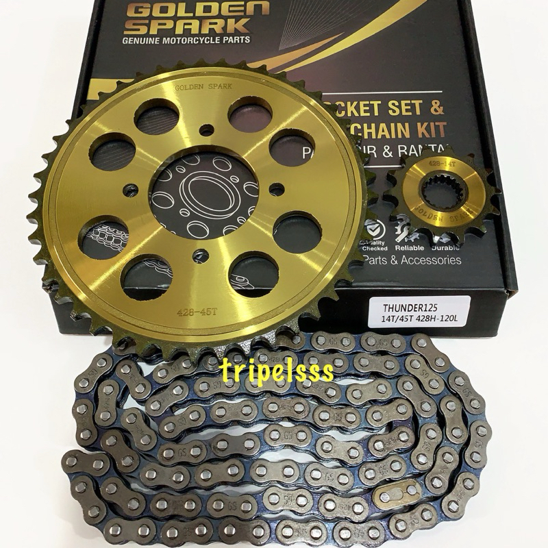 Jual Gear Gir Set Rantai Thunder 125 14T/45 428H-120L Golden Spark ...